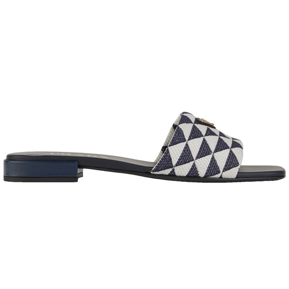 Prada Jacquard Triangle Logo Baltico Talco Blue White Slide Sandal Flat Mule 36 - Picture 1 of 15